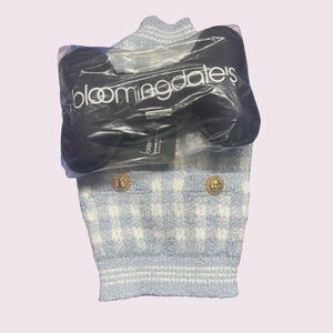 Aqua Baby Blue Plaid Sweater with Bone Dog Toy
